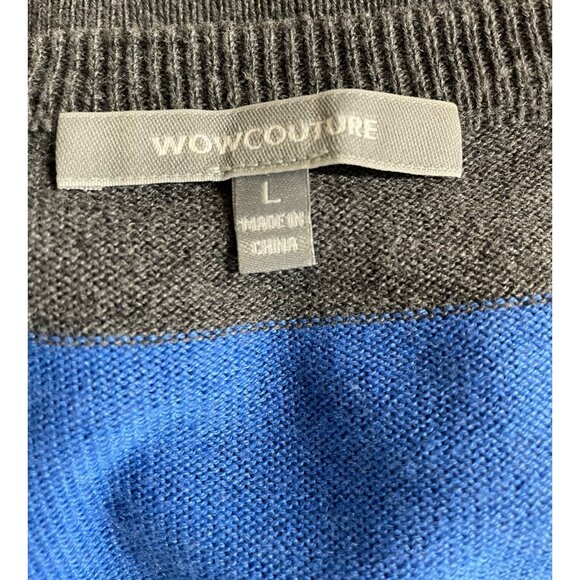 Wow Couture Womens Size Large Blue & Gray Striped V Neck Long Sleeve Sweater - Picture 6 of 7